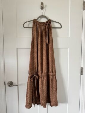 Stile Benetton Brown White Polka-Dot Halter Tie Drop Waist Dress Size L